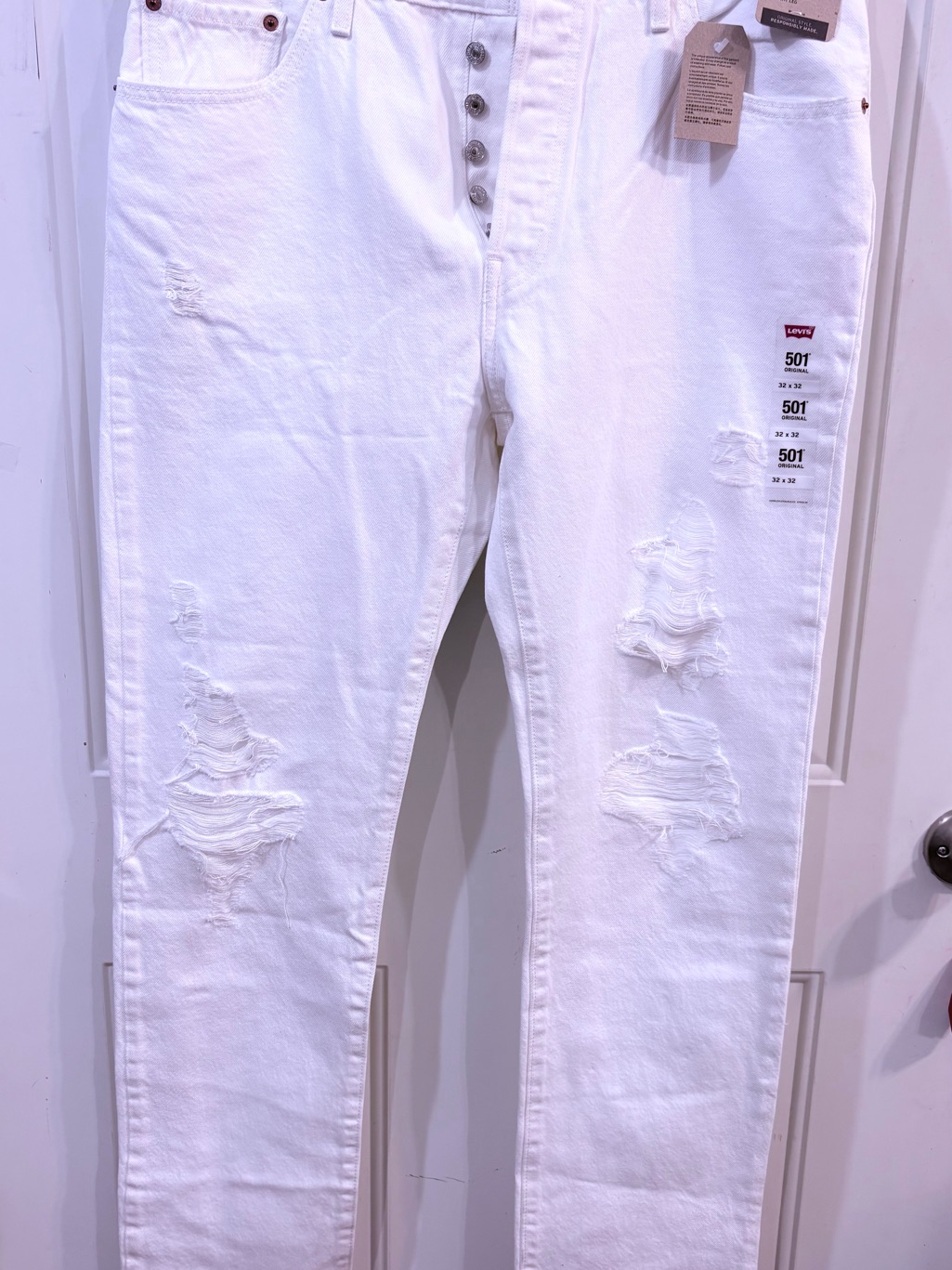 Levi's White Distressed 501 Original Jeans Size 32 X 32